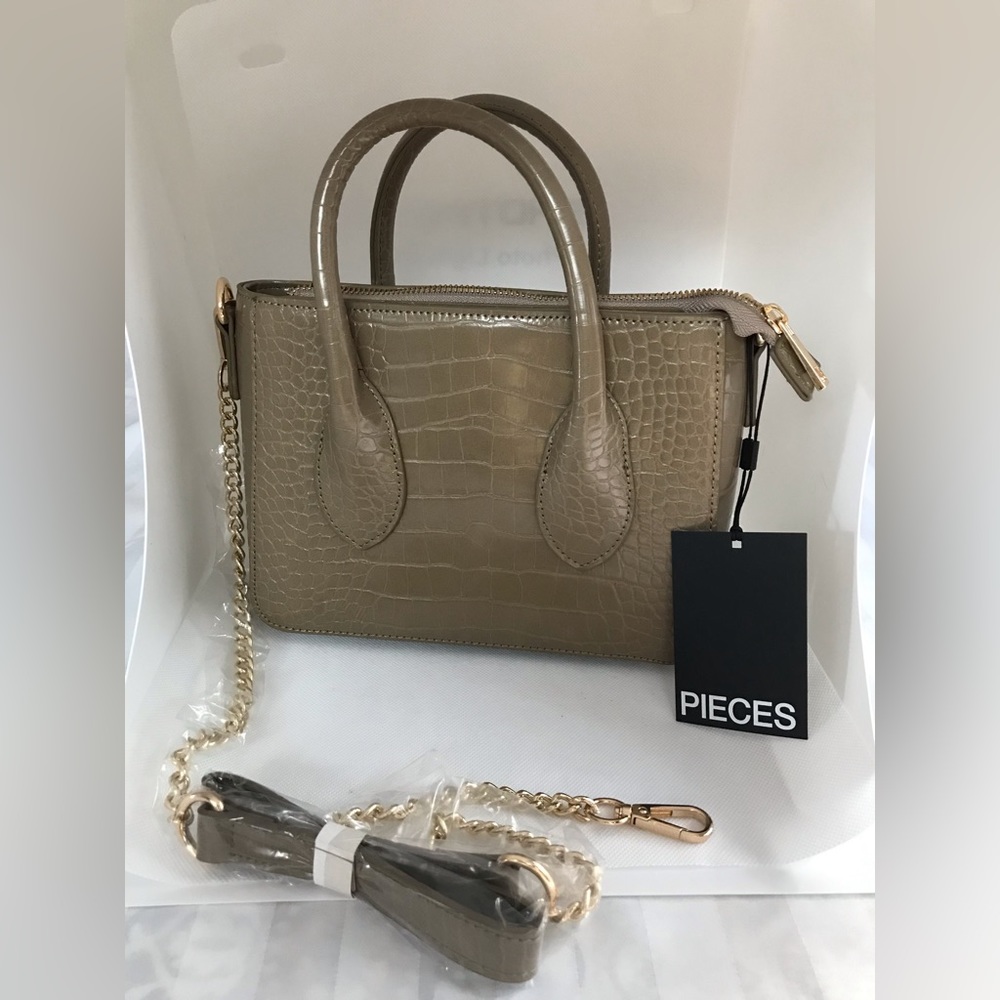 NWT PIECES Pcnalla Croc Cross Body Bag - Taupe